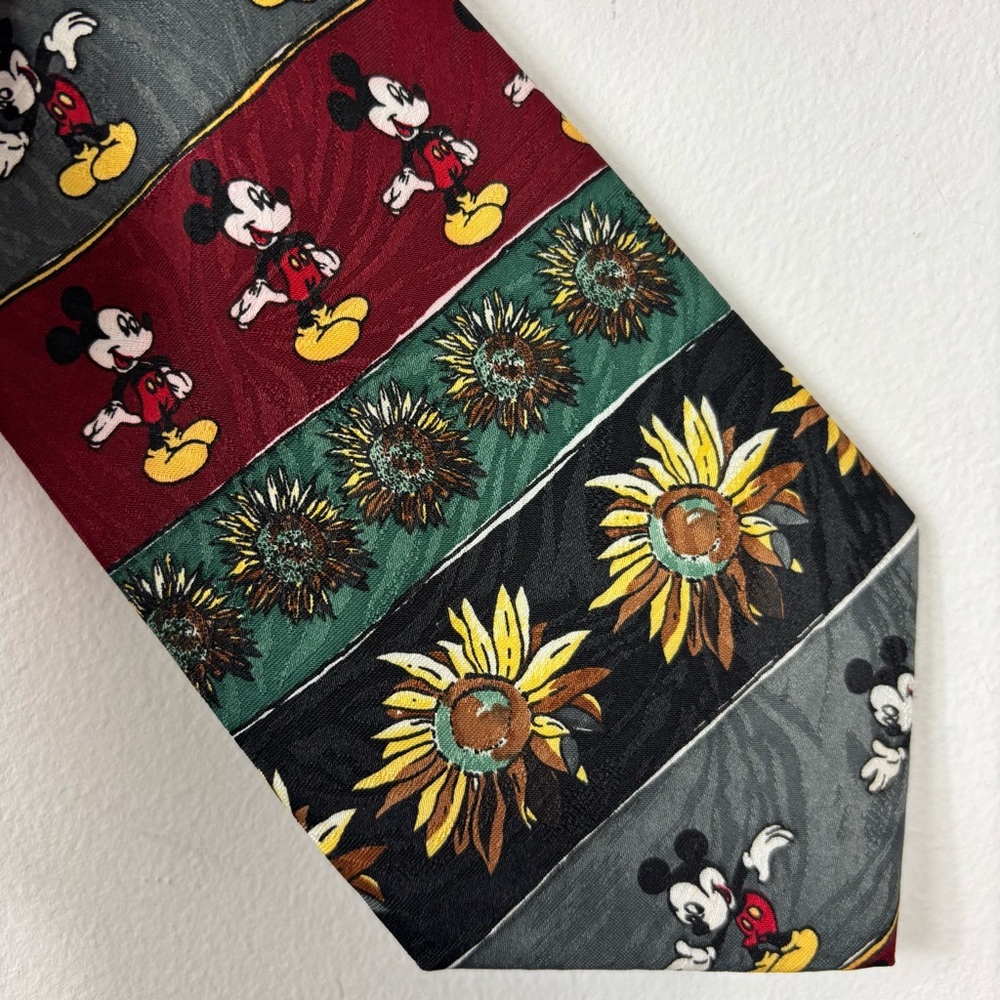 Vintage Disney Mickey Unlimited Necktie Mickey Mouse Sunflower Print 90s Disney